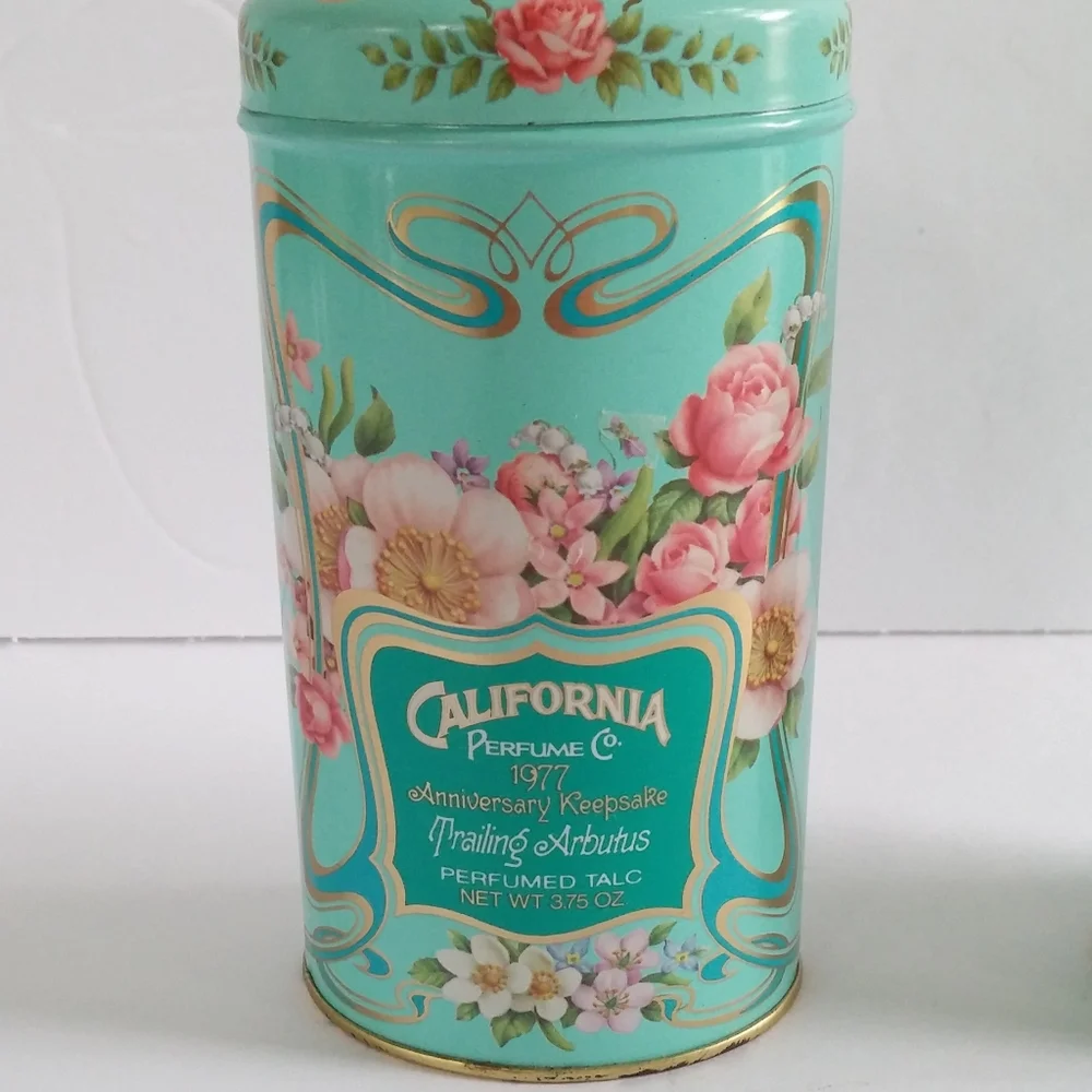 Vintage Avon California Scented Powder Vanity Talc Tins Floral Design